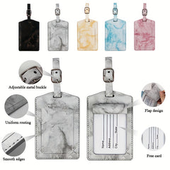 Marble Pattern Luggage Tag Lightweight PU Leather Travel Accessories