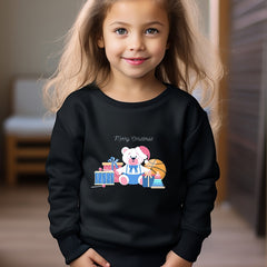 Merry Christmas Print Bear Graphic Crew Neck Long Sleeve Sweatshirt Kids