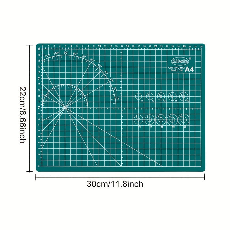A4 Green Self Repair PVC Cutting Mat Double Sided Grid Rotating Cutting Board