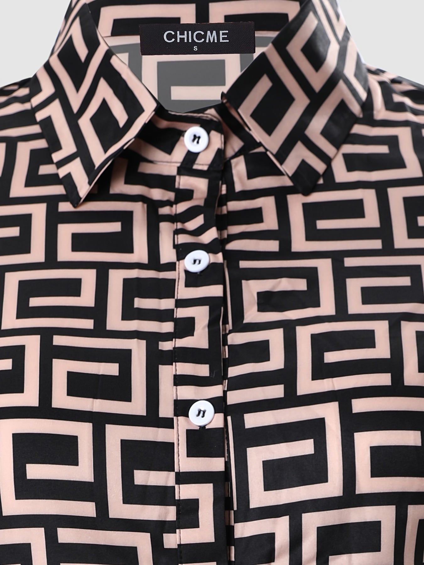Geometric Print Button Up Blouse