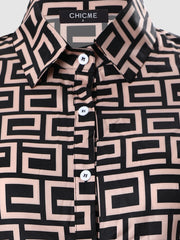 Geometric Print Button Up Blouse