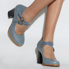 Solid Point Toe Double Strap Chunky Heel Shoes Comfy Dress Shoes