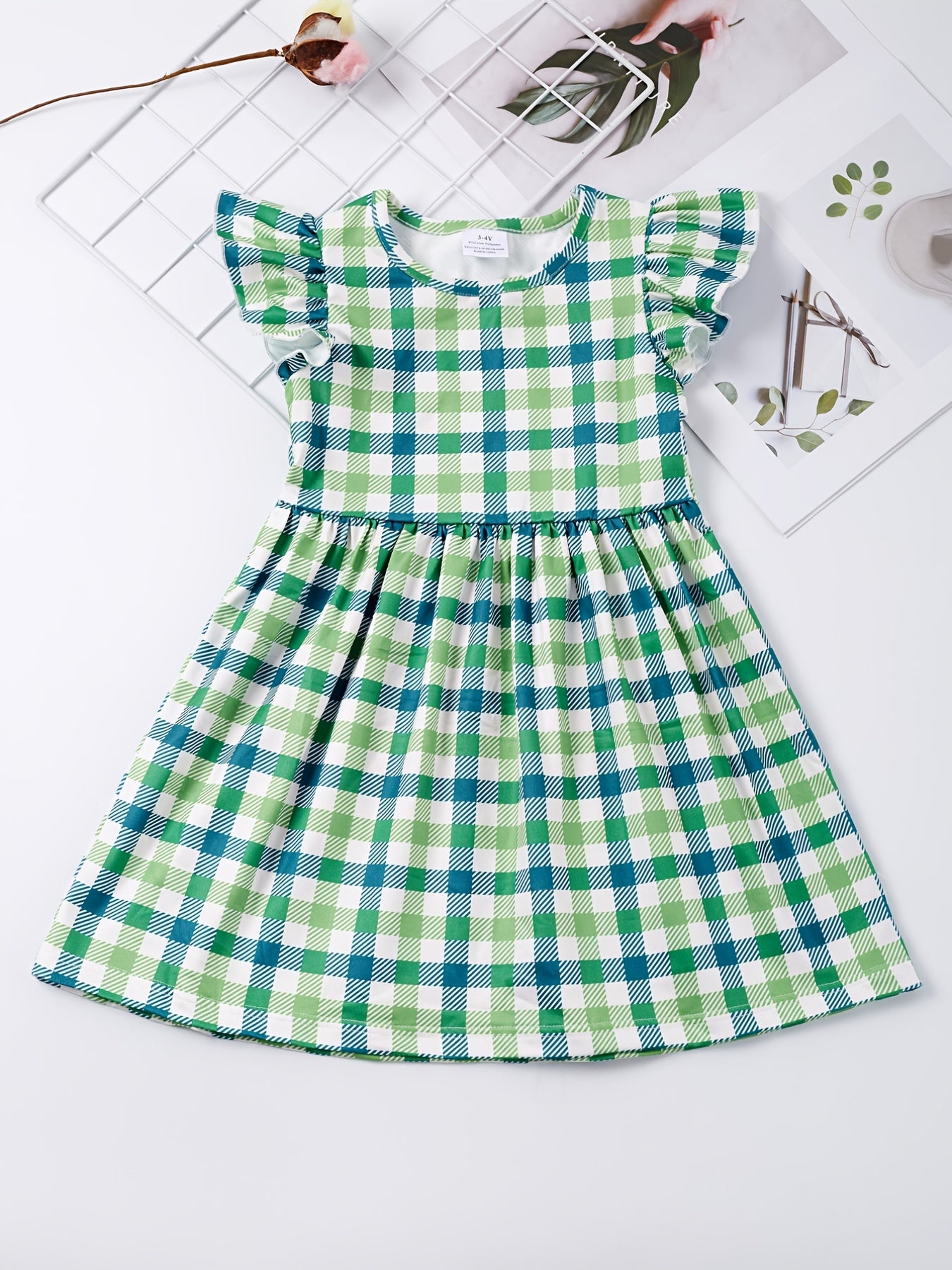 Girls Ruffled Sleeves Crew Neck Easter Bunny Graphic Princess Dress