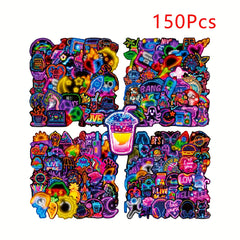 150 Mixed Cartoon Stickers Waterproof Colorful Graffiti Neon