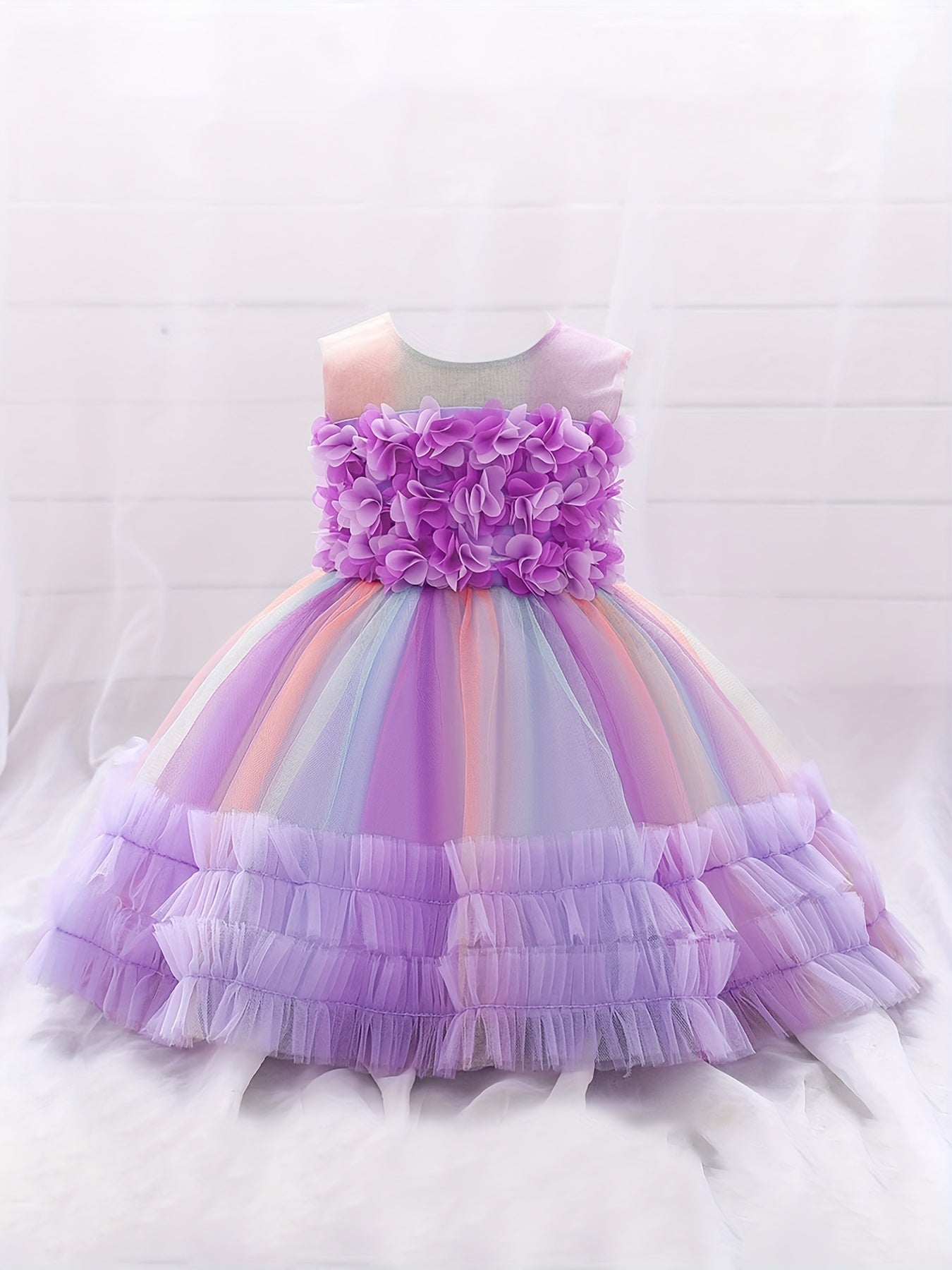 Baby Girls Gorgeous Gown Dress Mesh Appliques Princess Dress Tutu Dress