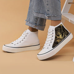 Girl's High Top Golden Pattern Skate Shoes Comfy Non Slip Casual