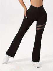 Mesh Spliced Tight Pants Bell bottom Leggings Women's Clothing