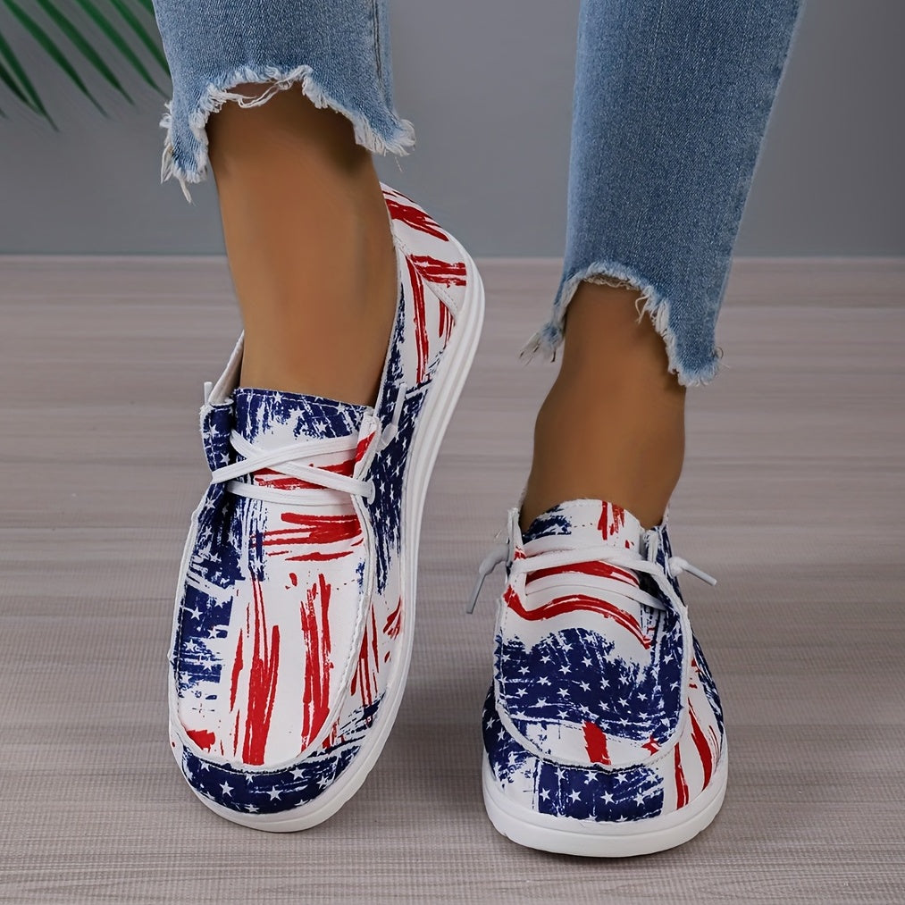 Women's Stars Pattern Flat Loafers Lace Up Lightweight Shoes