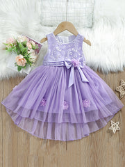 Baby Girls Princess Dress Flowers Embroidery Bowknot Decor Flower Girl Dress