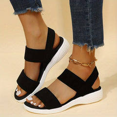 Women's Comfy Flat Sandals Open Toe Elastic Strap Slip On Shoes