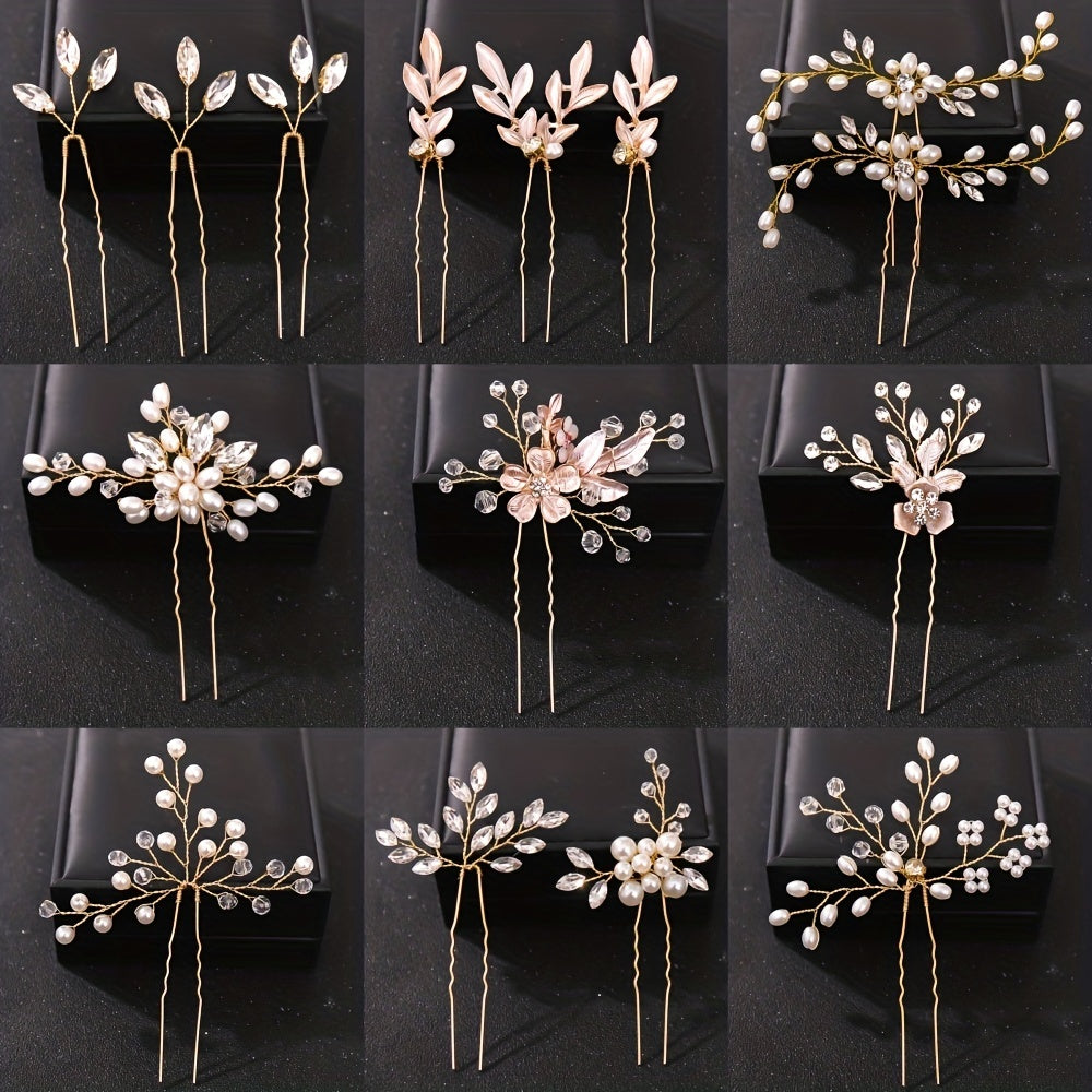 Crystal Flower Hair Pin U-shaped Hairpin Head Jewelry