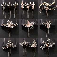 Crystal Flower Hair Pin U-shaped Hairpin Head Jewelry