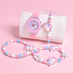 Girls' Pony Watch Set Soft Silicone Strap Luminous Quartz Wristwatch