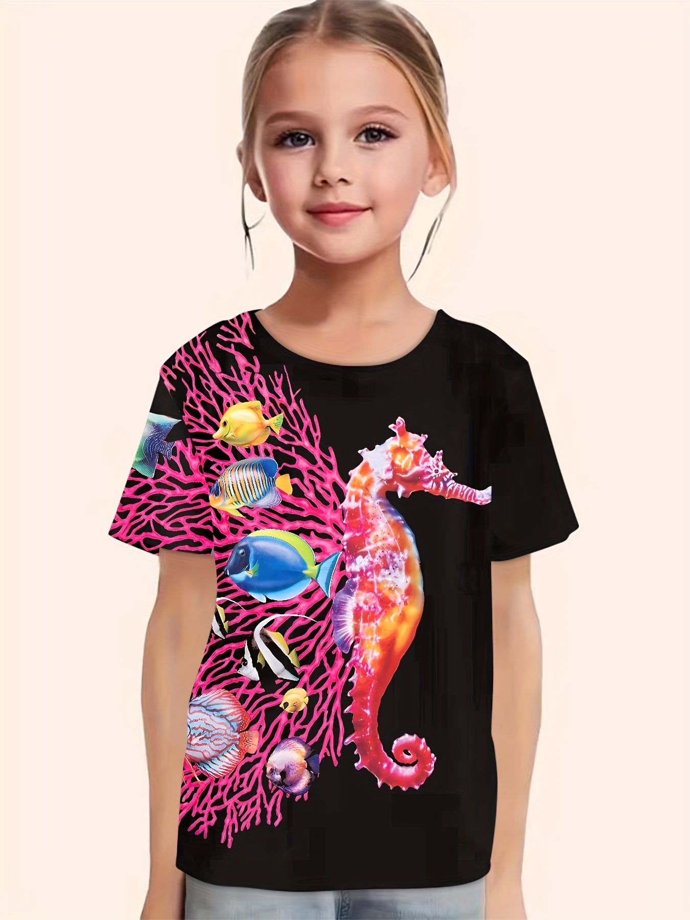 Seahorse Graphic Short Sleeve T shirt For Girls Summer Gift