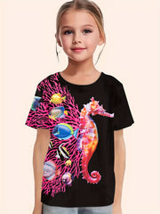 Seahorse Graphic Short Sleeve T shirt For Girls Summer Gift