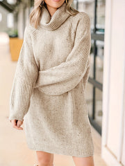 Lantern Sleeve Turtle Neck Knit Dress