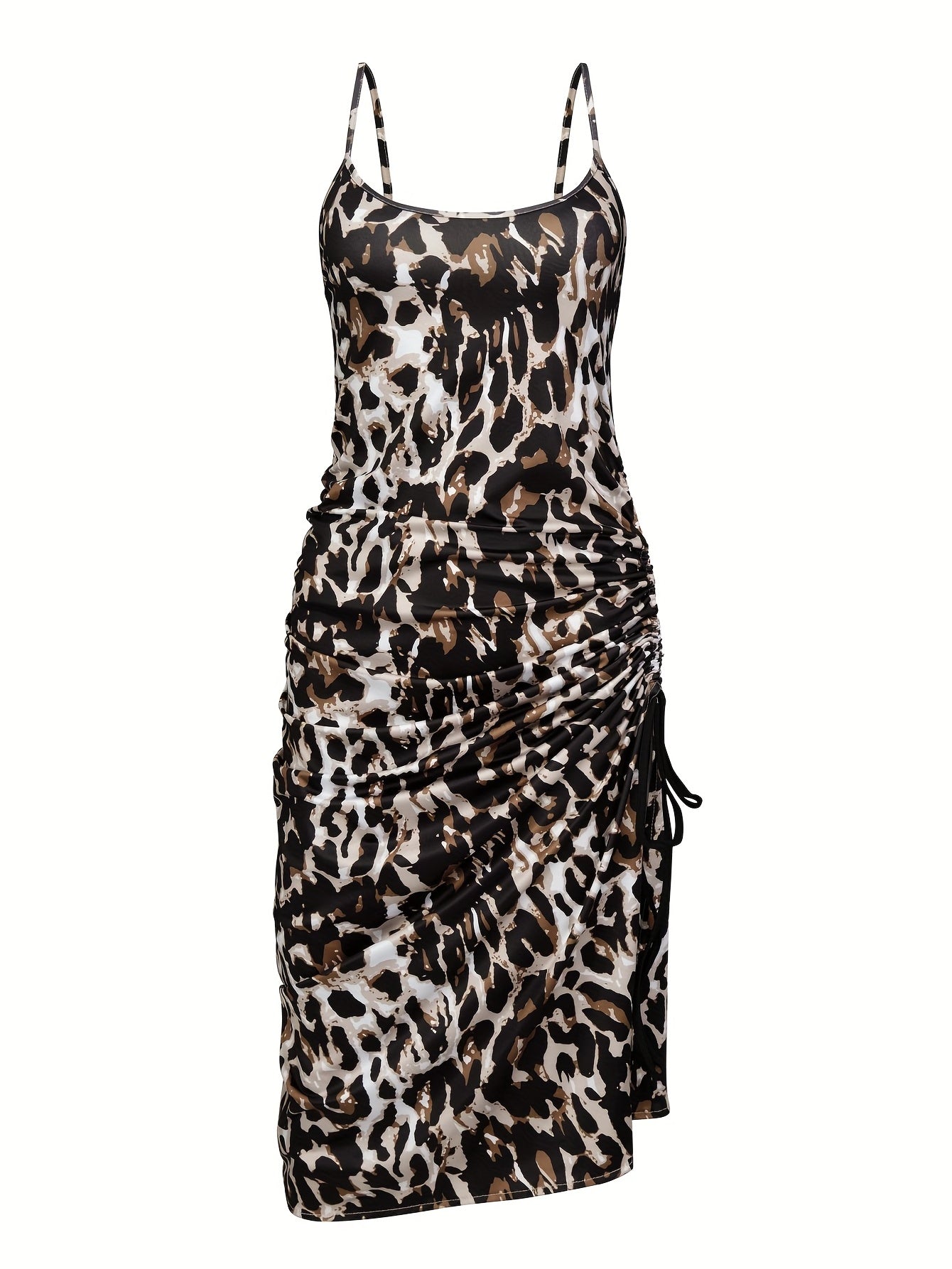 Drawstring Split Bodycon Dress Sexy Spaghetti Strap
