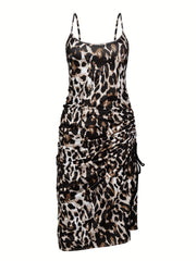 Drawstring Split Bodycon Dress Sexy Spaghetti Strap