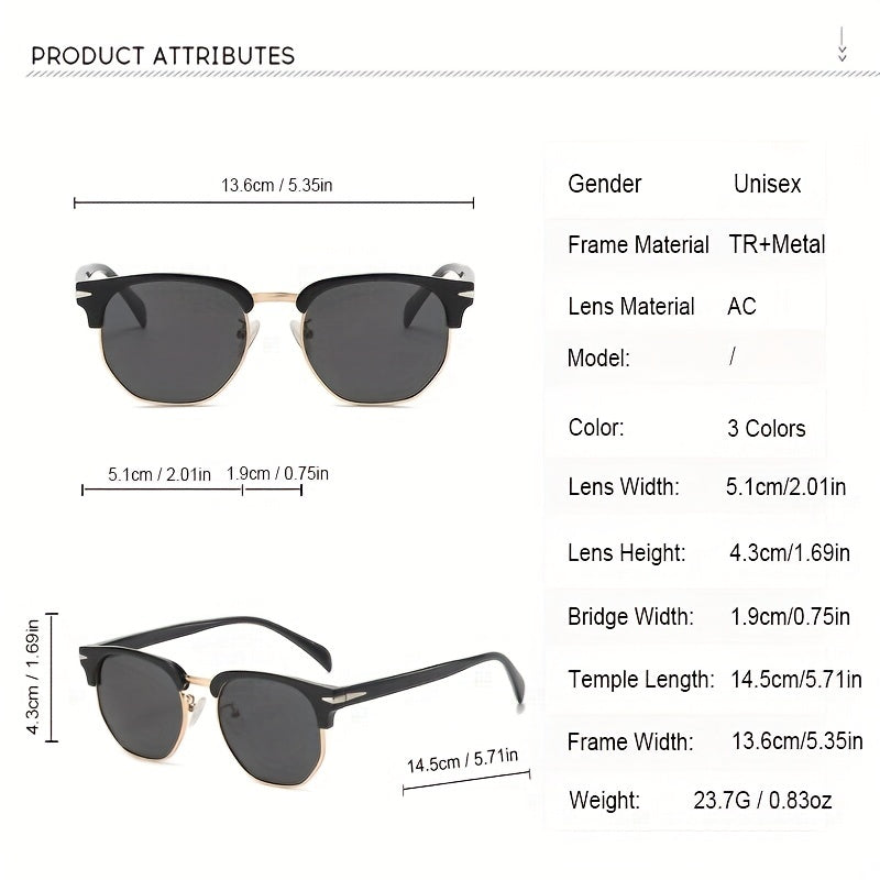 Men's Vintage Round Polarized Sunglasses Half Frame UV400 Protection