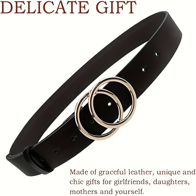 3pcs Double O shaped Buckle PU Leather Belt Pants Decorative Accessories