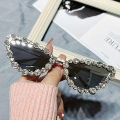 Rhinestone Cat Eye Sunglasses Gradient Metal Glasses UV400