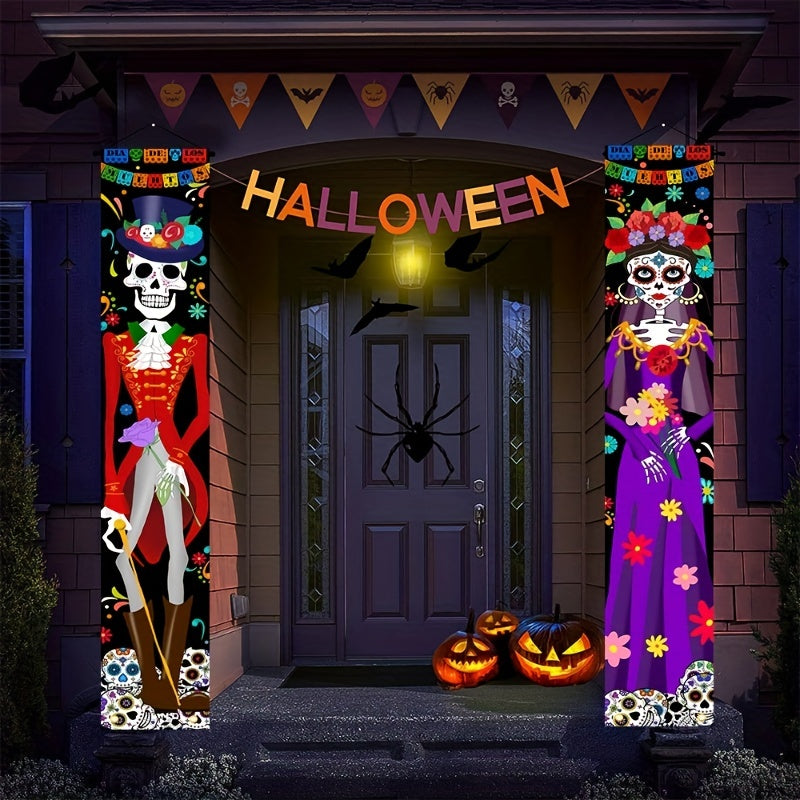 Halloween Skeleton Couple Home Porch Banner Outdoor Door Hanging