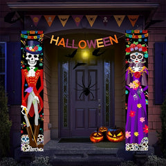 Halloween Skeleton Couple Home Porch Banner Outdoor Door Hanging