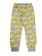 Kid's Cotton Pajamas Long Sleeve Top & Pants Set Engineering Vehicle Print