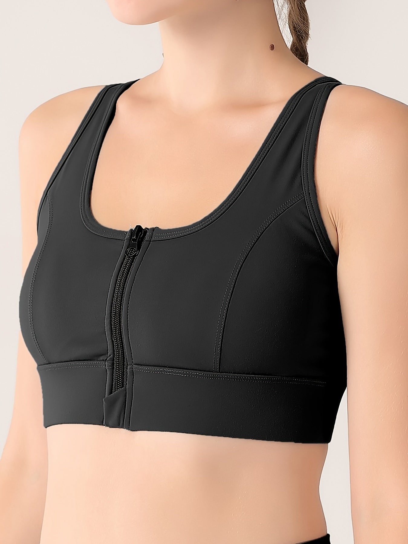 Zipper Gathered Fitness Sports Bra Women's Lingerie