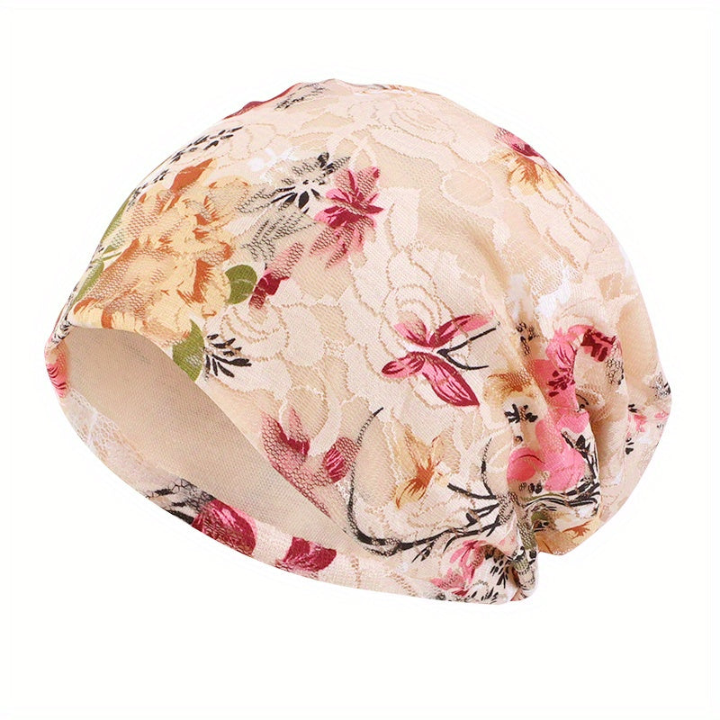 Flower Print Lace Beanie Cap Head Wrap Elastic Turban Bonnet Chemo Hats