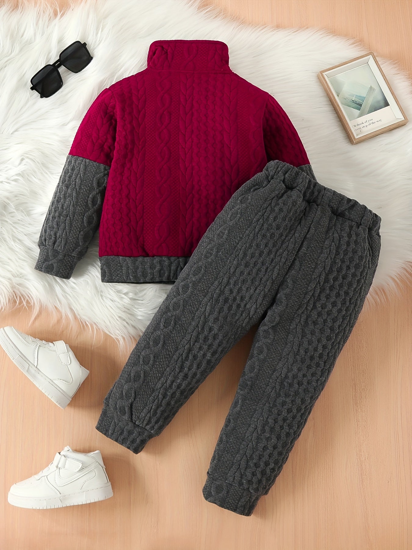 Boys 2 Piece Outfits Block Zip Pullover & Warm Jogger Pants