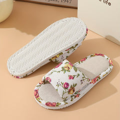 Floral Print Flat Slippers Open Toe Lightweight Casual Slides