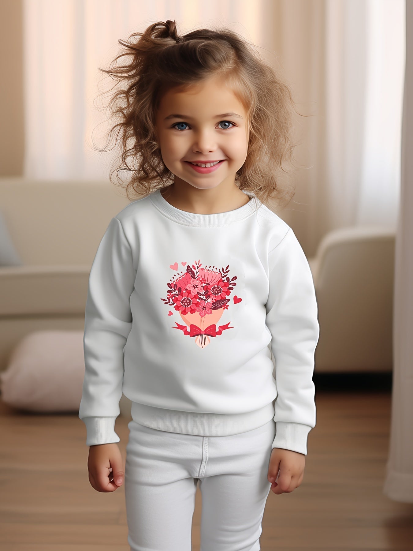 Flowers Print Girls Casual Pullover Sweatshirt for Fall Winter