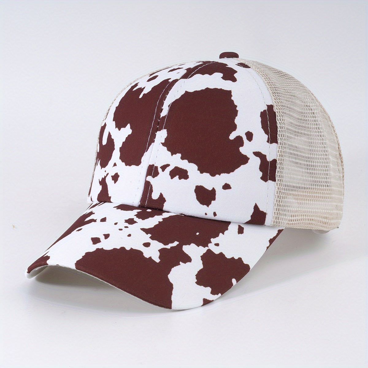 Cow Print Ponytail Baseball Cap Mesh Trucker Hat