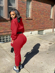 Solid Drawstring Two Piece Set Cropped Hoodie & Jogger Pants Outfit