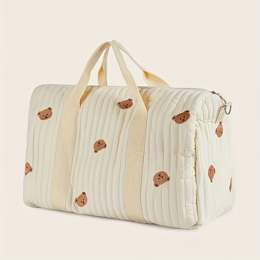 Floral Embroidered Parent Bag with Bear Face Patches