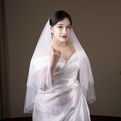 Chic Beaded Crystal Lace Wedding Veil