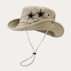 Cotton Washed Boonie Hat With Rhinestones Star Cowboy Cap