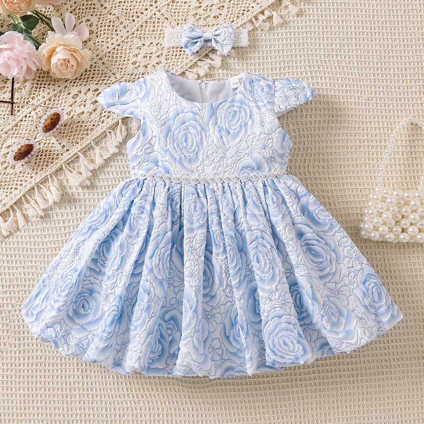 Sweet Girls Floral Graphic Pleated Puffy Dress Baby Casual Dress