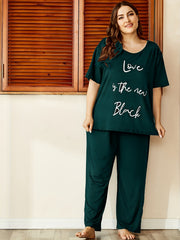 Letter Print Short Sleeve Top & Pants Pajamas Set