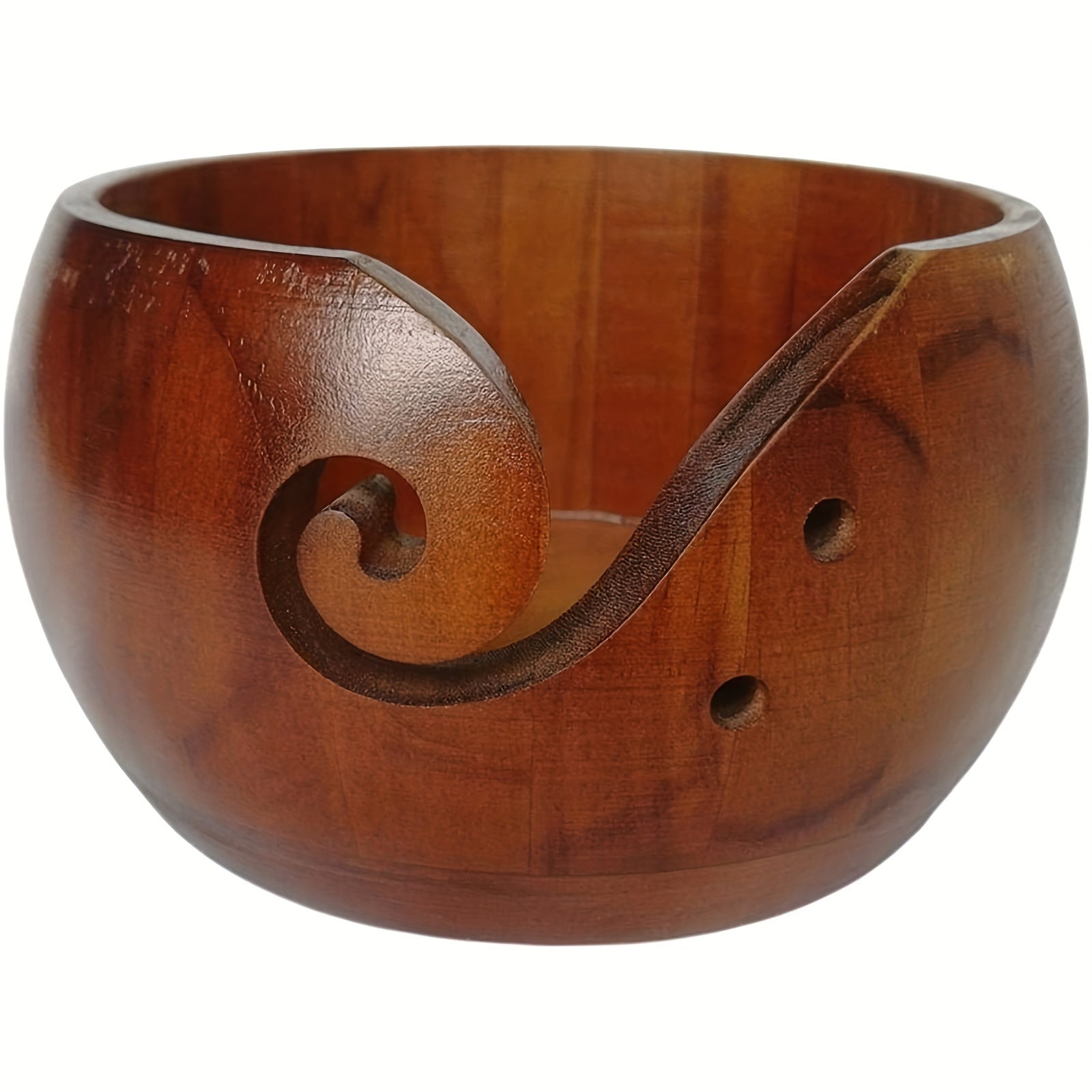 Wooden Yarn Bowl Crochet Wool Thread Storage Holder Carved Hole