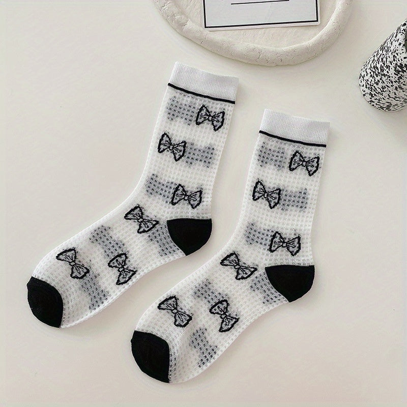 Bow Print Striped Socks Women's Stockings
