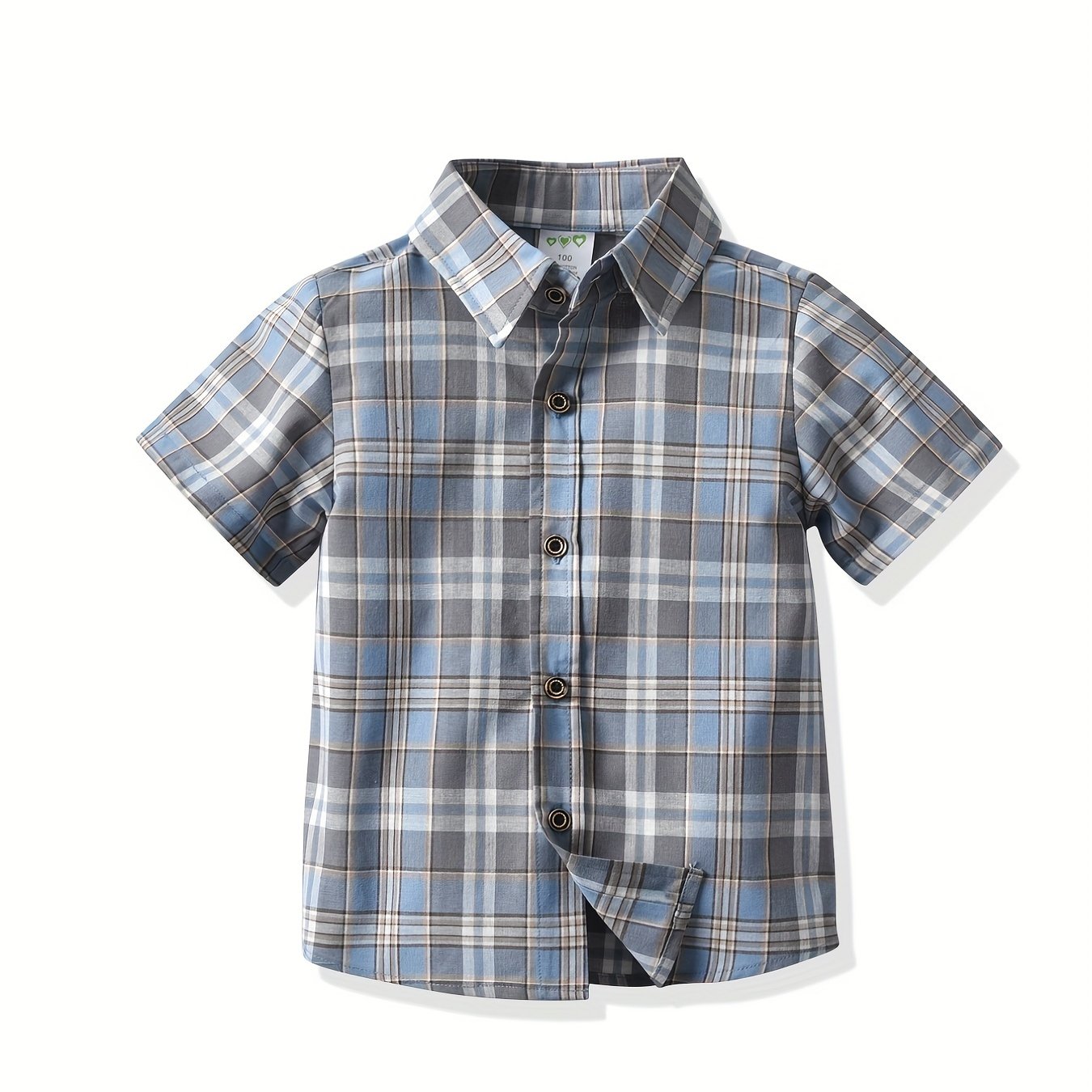 Toddler Boys Plaid Graphic Button Short Sleeve Shirt