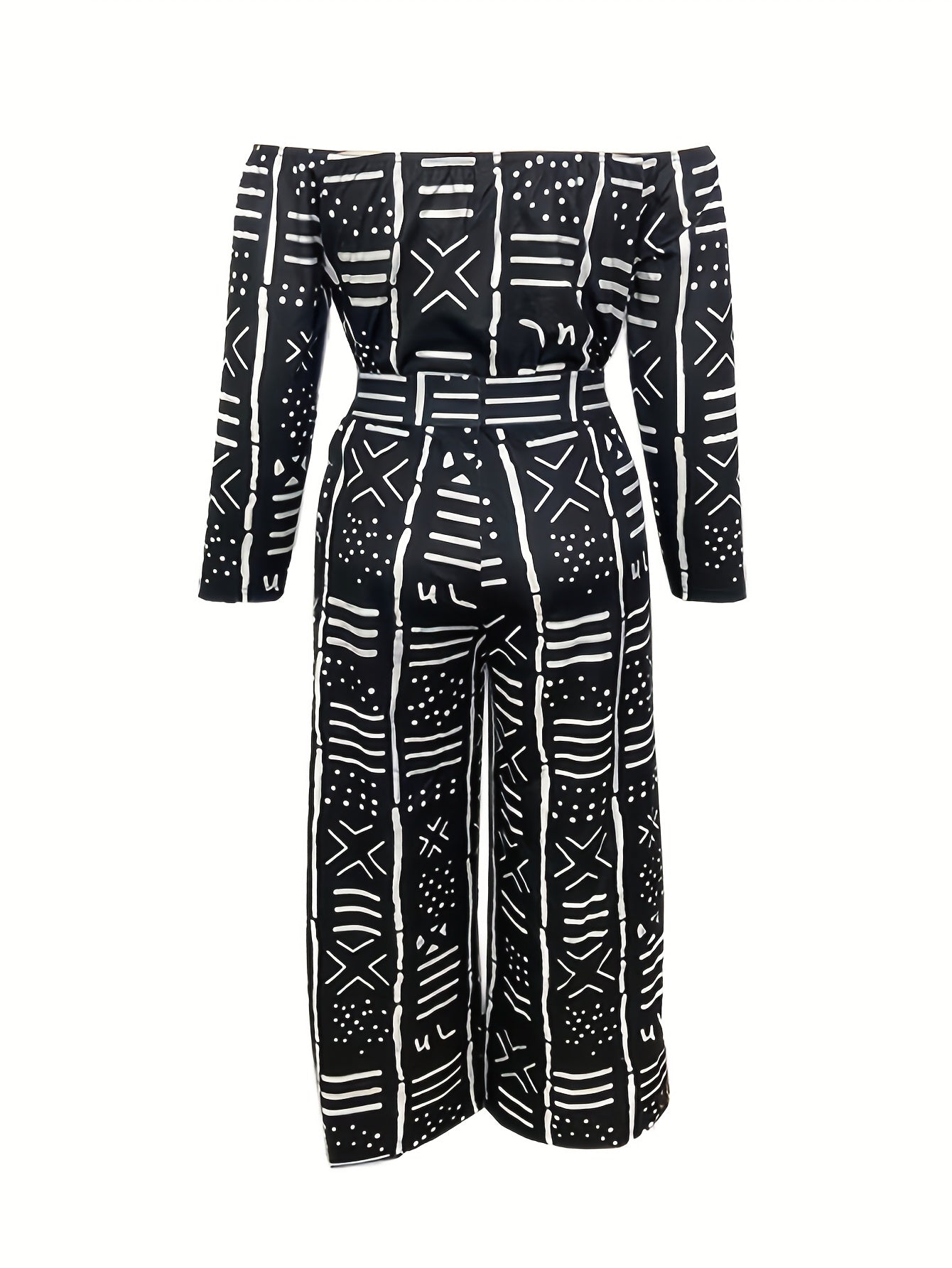 Geometric Print Off Shoulder Crop Top & Pants Set