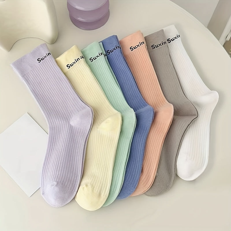 7 Pairs Letter Print Crew Sports Socks Women's Stockings