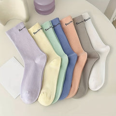 7 Pairs Letter Print Crew Sports Socks Women's Stockings