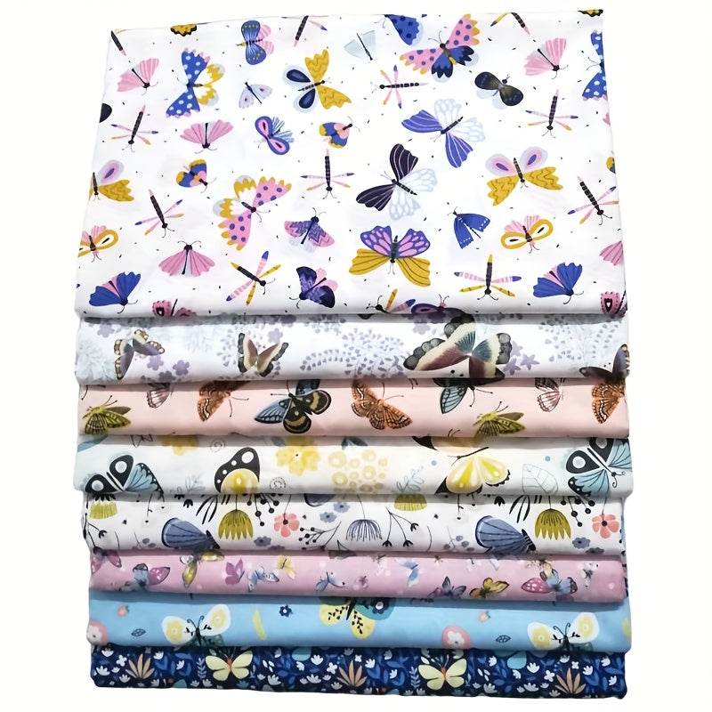 8pcs Cotton Twill Floral Bedding Fabric Spring Summer Print DIY Cloth
