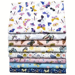 8pcs Cotton Twill Floral Bedding Fabric Spring Summer Print DIY Cloth