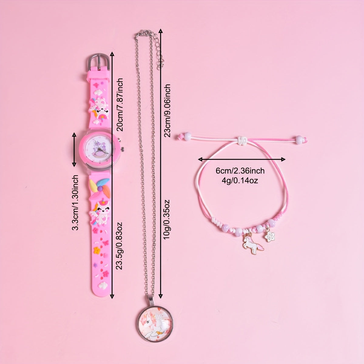 3Pcs Set 3D Silicone Strap Teacup Pony Girls' Quartz Watch