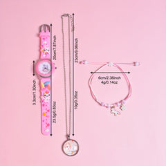 3Pcs Set 3D Silicone Strap Teacup Pony Girls' Quartz Watch